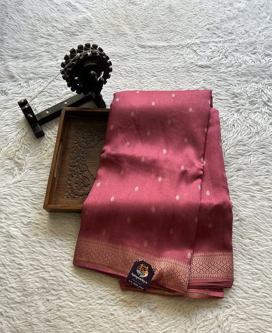 Banarasi Tussar Georgette Saree Dark Pink Colored Paired with a Zari Border. - Sampradaya Designer Studio