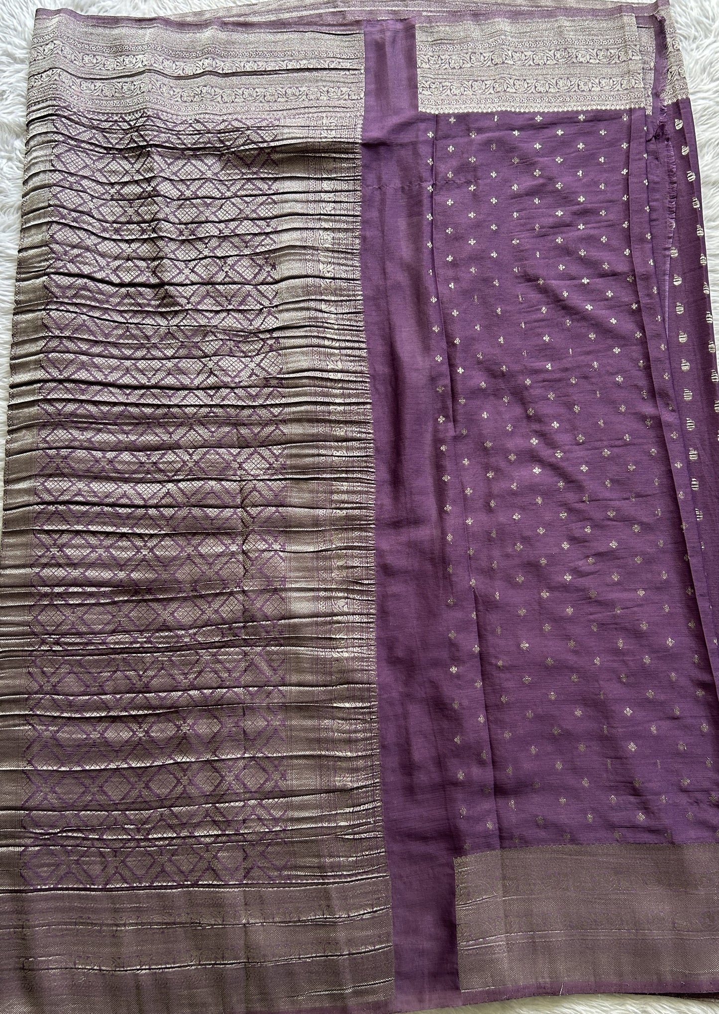 Semi Georgette Saree Dark Purple Colored Complemented with a Zari Border. - Sampradaya Designer Studio