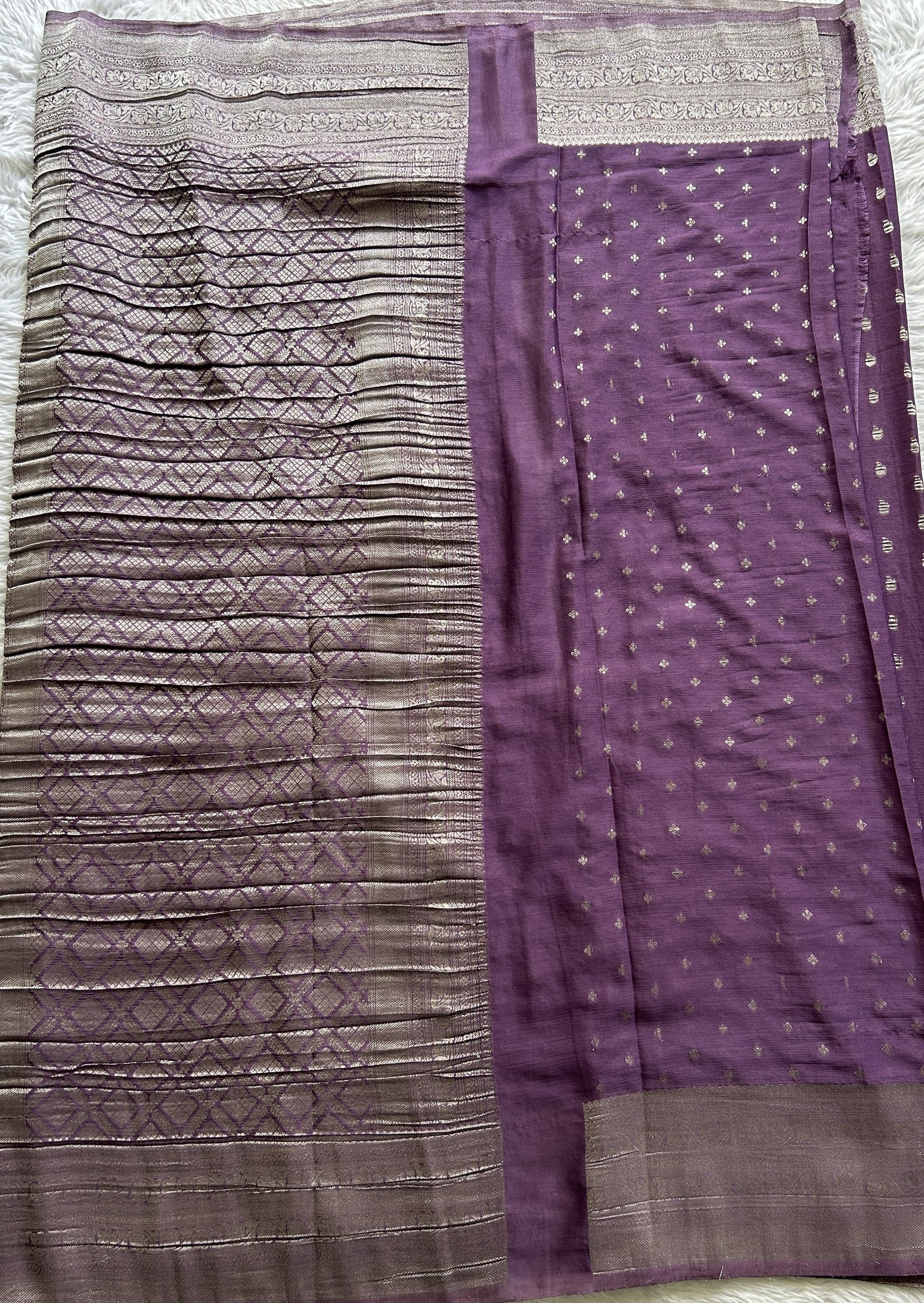 Semi Georgette Saree Dark Purple Colored Complemented with a Zari Border. - Sampradaya Designer Studio