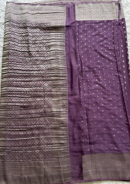 Semi Georgette Saree Dark Purple Colored Complemented with a Zari Border. - Sampradaya Designer Studio