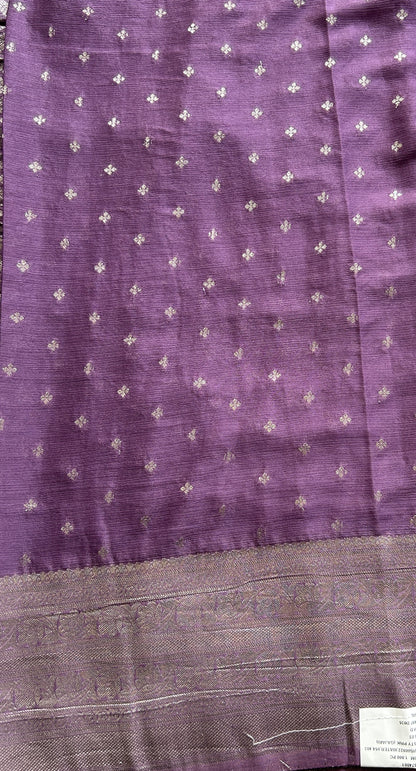 Semi Georgette Saree Dark Purple Colored Complemented with a Zari Border. - Sampradaya Designer Studio