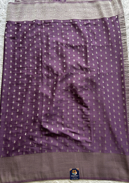 Semi Georgette Saree Dark Purple Colored Complemented with a Zari Border. - Sampradaya Designer Studio
