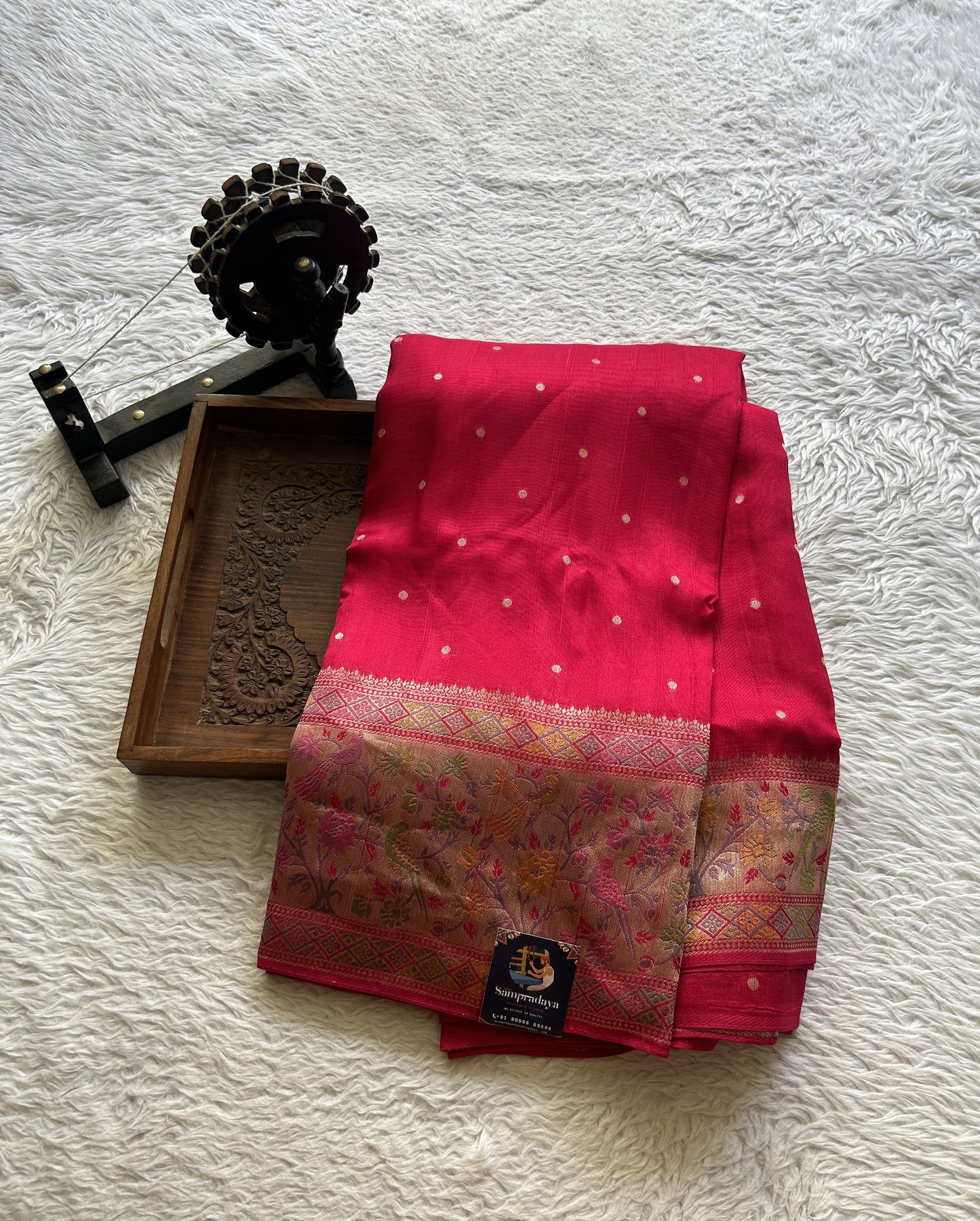 Banarasi Tussar Georgette Saree Dark Pink Colored Paired with a Minakari Border. - Sampradaya Designer Studio
