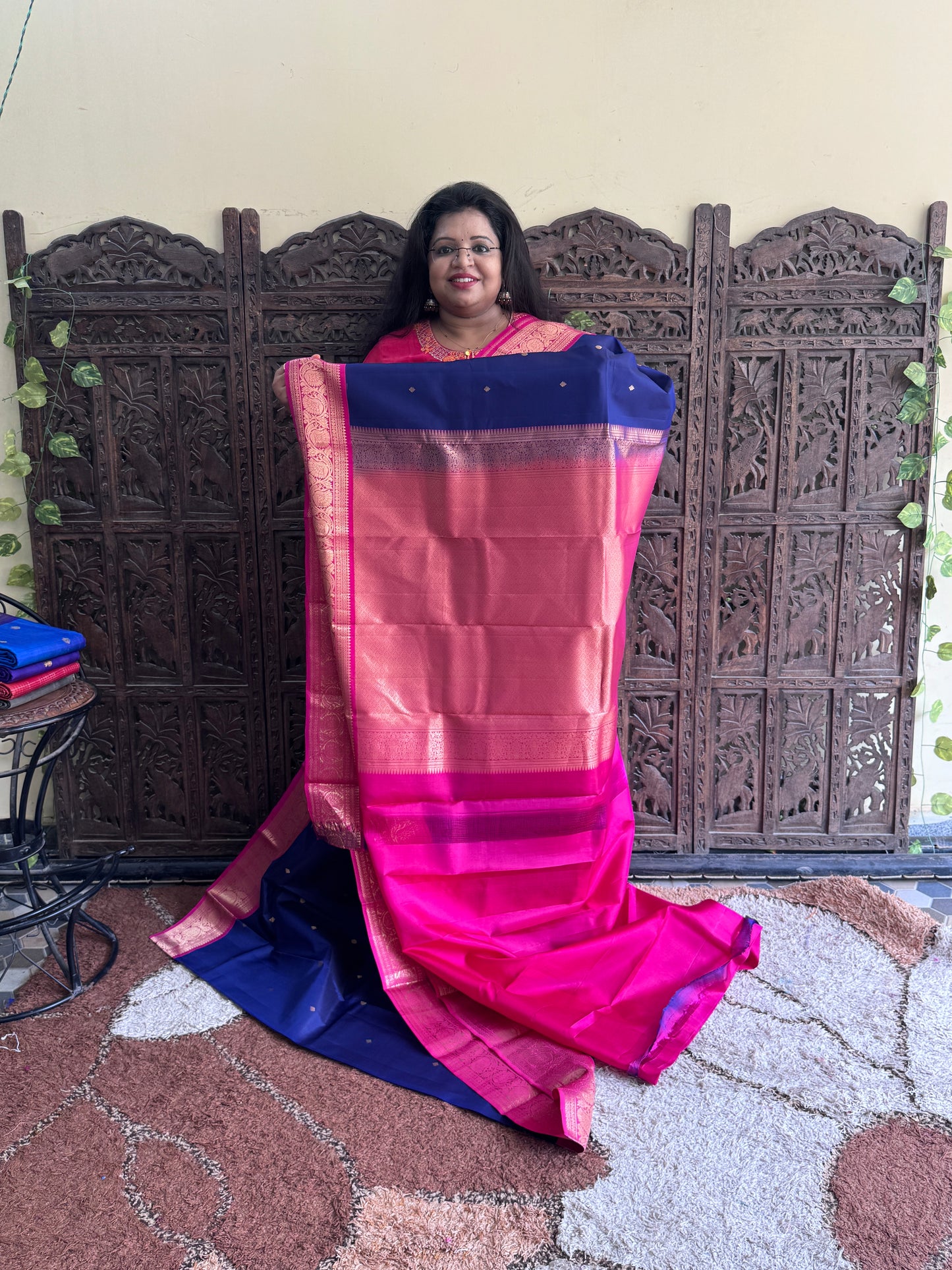 Pure Kanjivaram Silk Saree |Blue With Gold Zari Border | Handloom | Silk Mark Certified