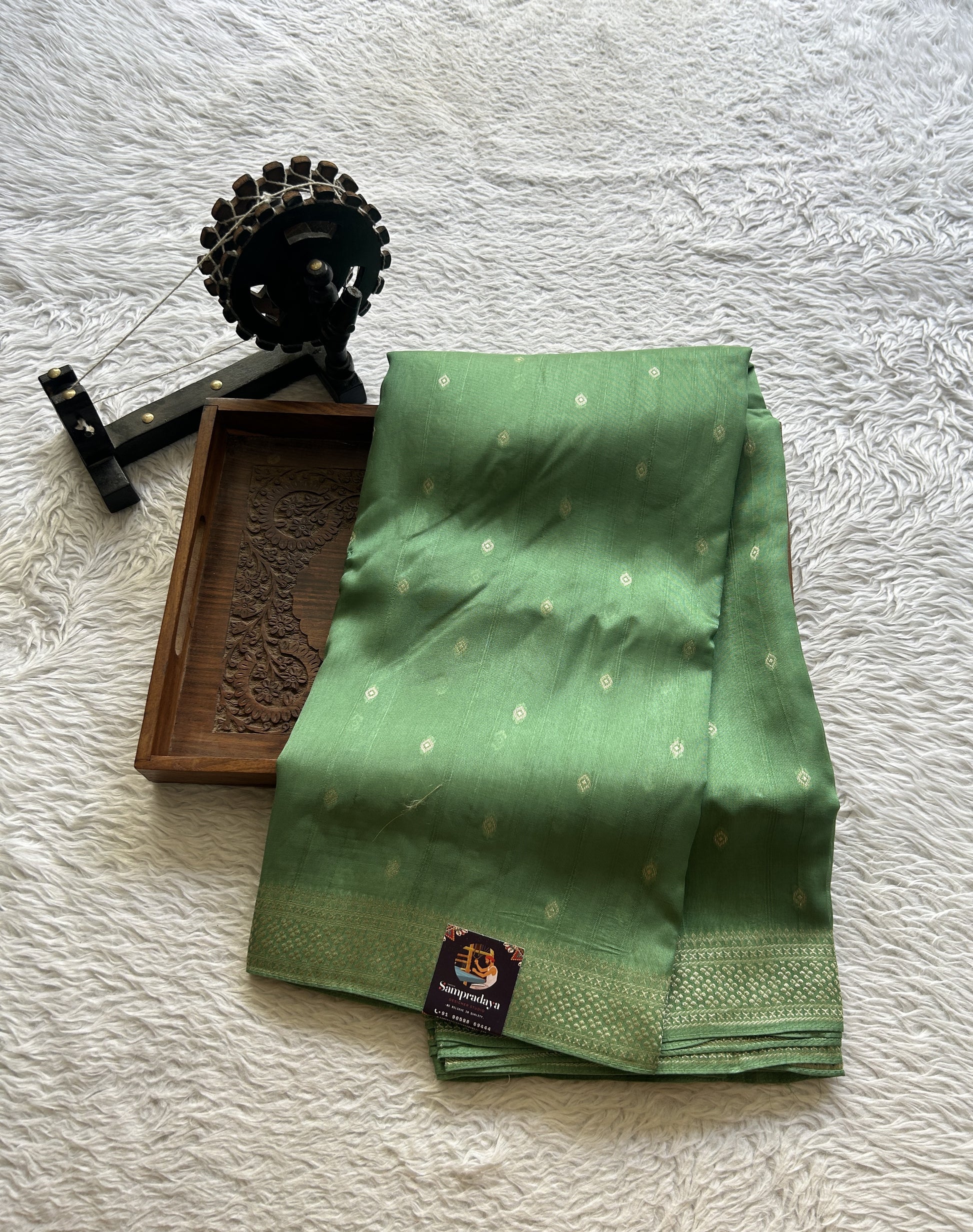 Banarasi Tussar Georgette Saree Sea Green Colored Paired with a Zari Border. - Sampradaya Designer Studio