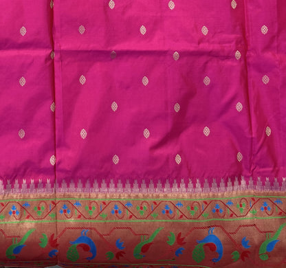Narayanpet Silk Saree Pink Colored Complemented with a Pink Zari Border.
