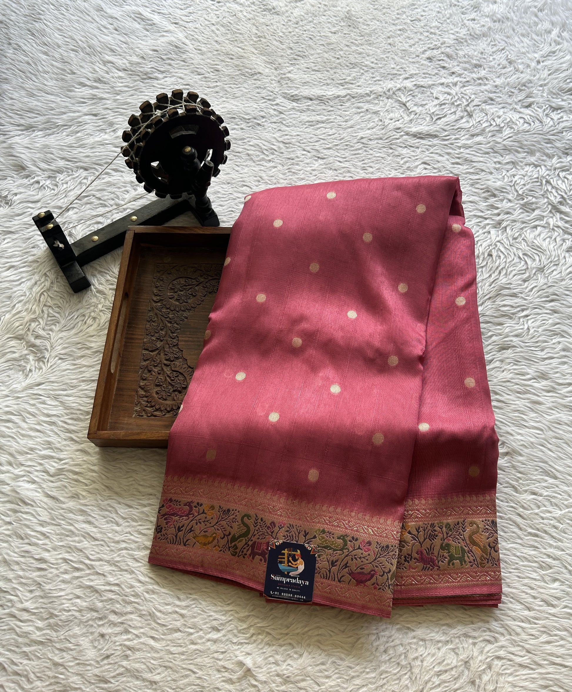 Banarasi Tussar Georgette Saree Onion Pink Colored Paired with a Minakari Border. - Sampradaya Designer Studio