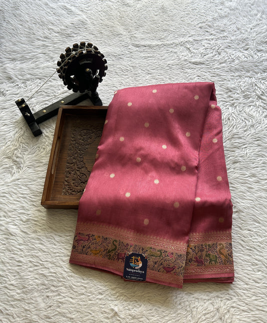 Banarasi Tussar Georgette Saree Onion Pink Colored Paired with a Minakari Border. - Sampradaya Designer Studio