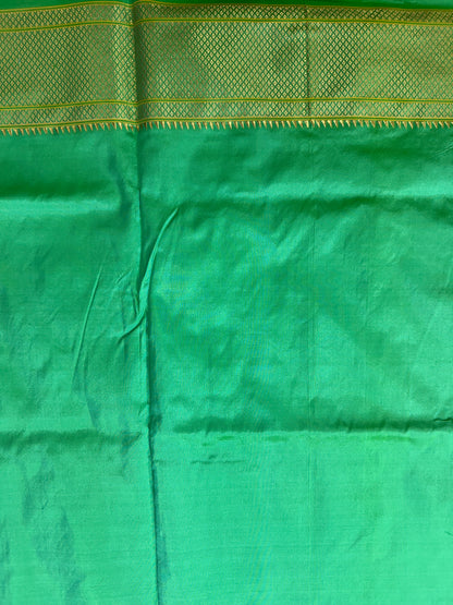 Narayanpet Silk Saree Light Green Colored Complemented with a Green Zari Border.