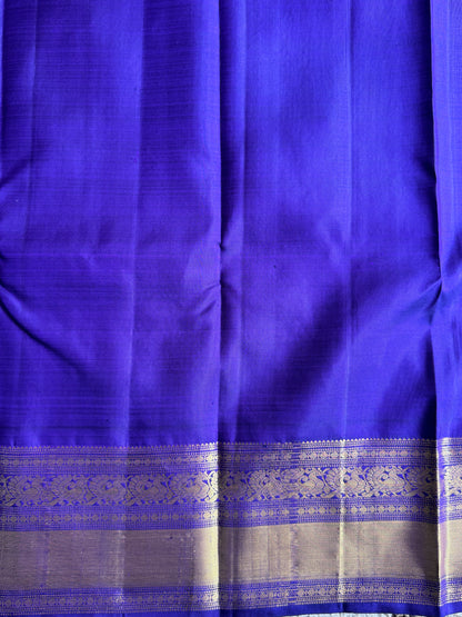 Pure Kanjivaram Silk Saree |Peacock Blue With Gold Zari Border | Handloom | Silk Mark Certified