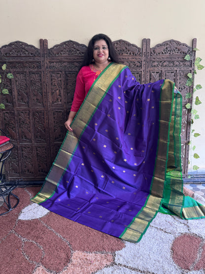 Pure Kanjivaram Silk Saree | Blue With Gold Zari Border | Handloom | Silk Mark Certified