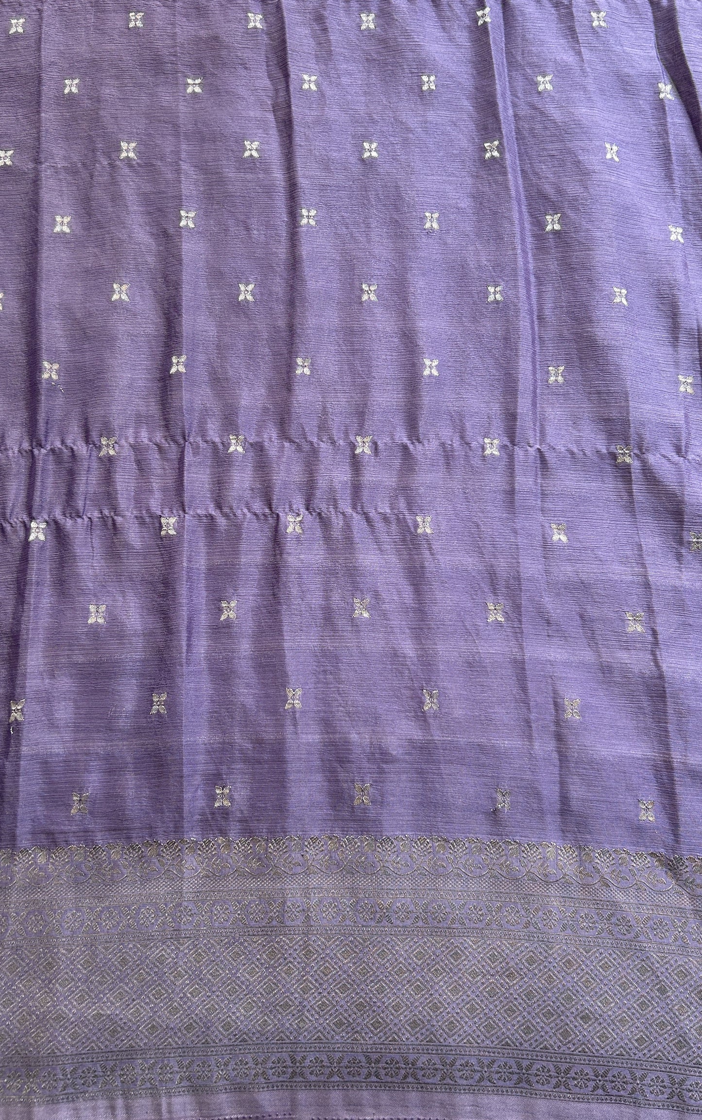 Semi Georgette Saree Lilac Colored Complemented with a Zari Border. - Sampradaya Designer Studio