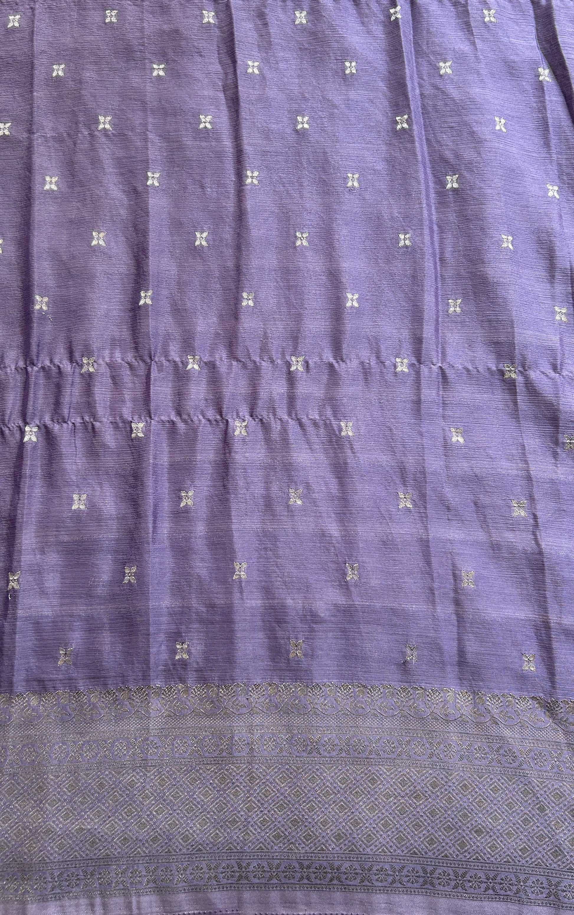 Semi Georgette Saree Lilac Colored Complemented with a Zari Border. - Sampradaya Designer Studio