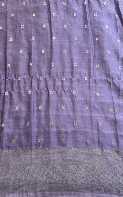 Semi Georgette Saree Lilac Colored Complemented with a Zari Border. - Sampradaya Designer Studio