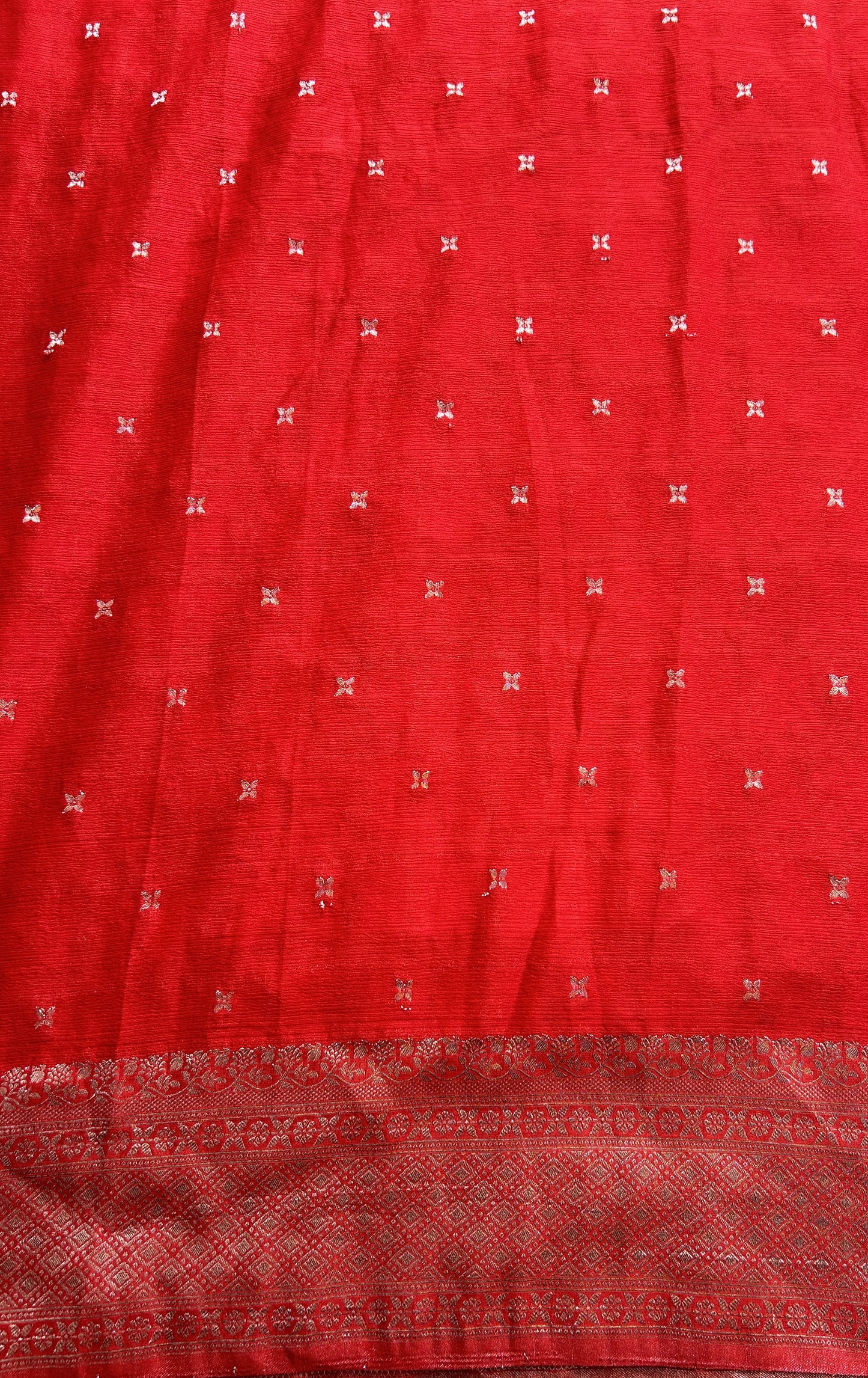 Semi Georgette Saree Red Colored Complemented with a Zari Border. - Sampradaya Designer Studio
