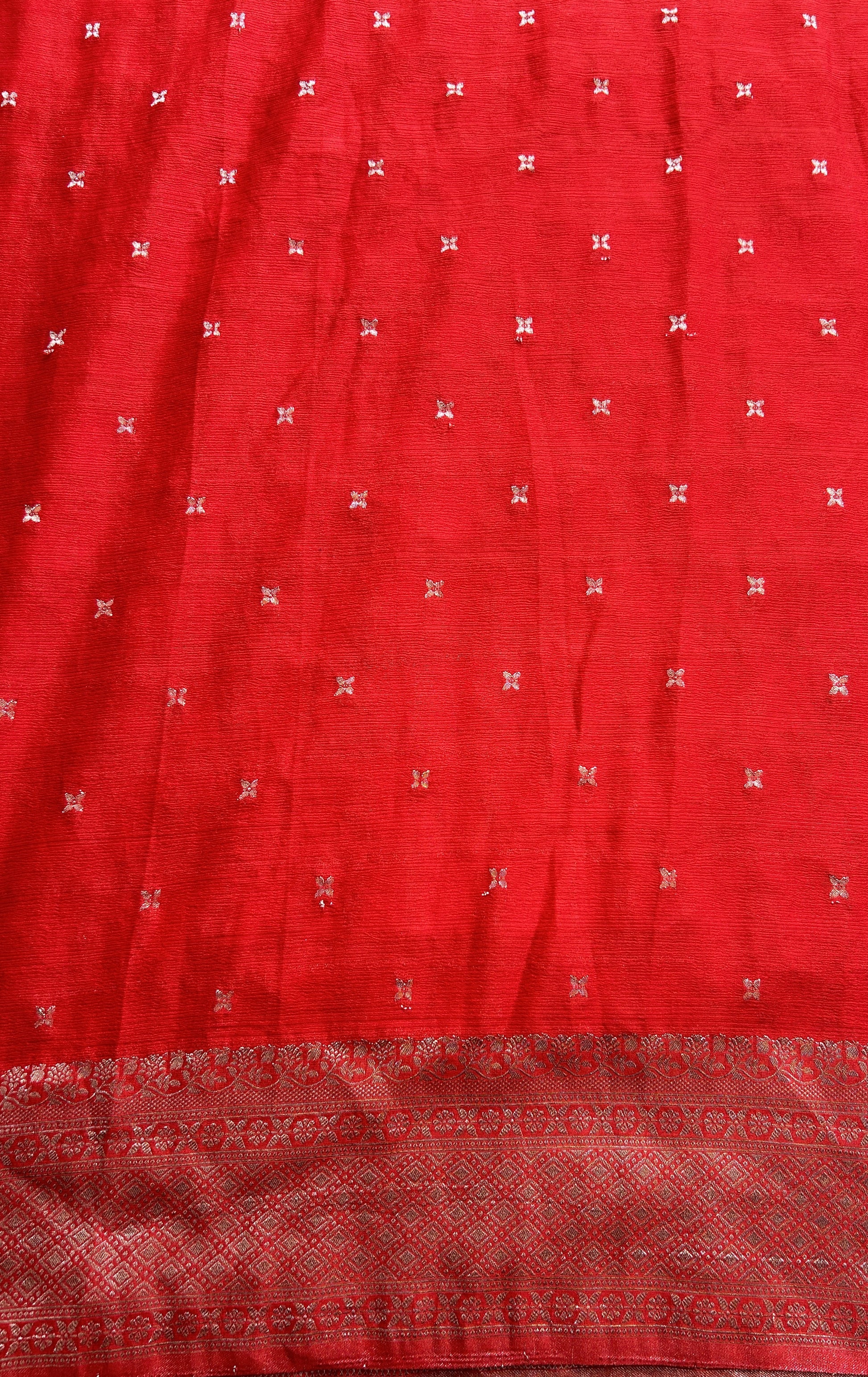 Semi Georgette Saree Red Colored Complemented with a Zari Border. - Sampradaya Designer Studio
