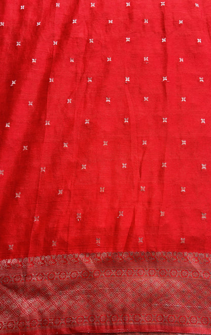 Semi Georgette Saree Red Colored Complemented with a Zari Border. - Sampradaya Designer Studio