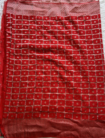 Semi Georgette Saree Red Colored Complemented with a Zari Border. - Sampradaya Designer Studio