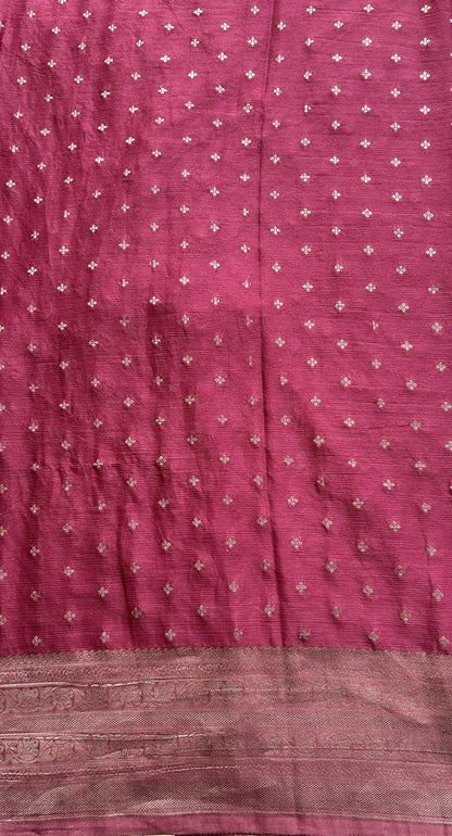 Semi Georgette Saree Dark Pink Colored Complemented with a Zari Border. - Sampradaya Designer Studio