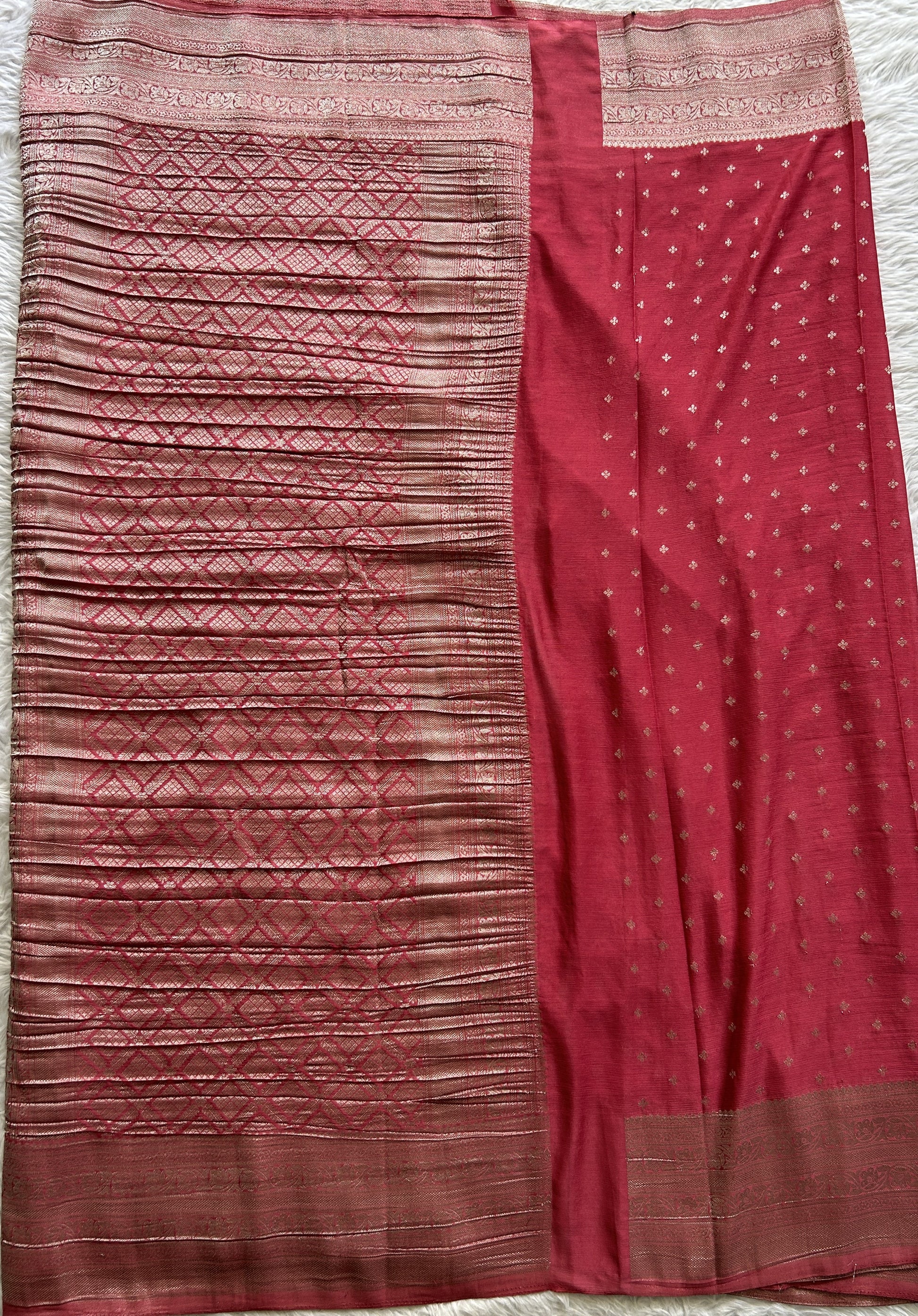 Semi Georgette Saree Pink Colored Complemented with a Zari Border. - Sampradaya Designer Studio