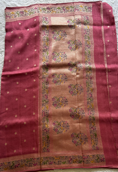 Banarasi Tussar Georgette Saree Onion Pink Colored Paired with a Minakari Border. - Sampradaya Designer Studio
