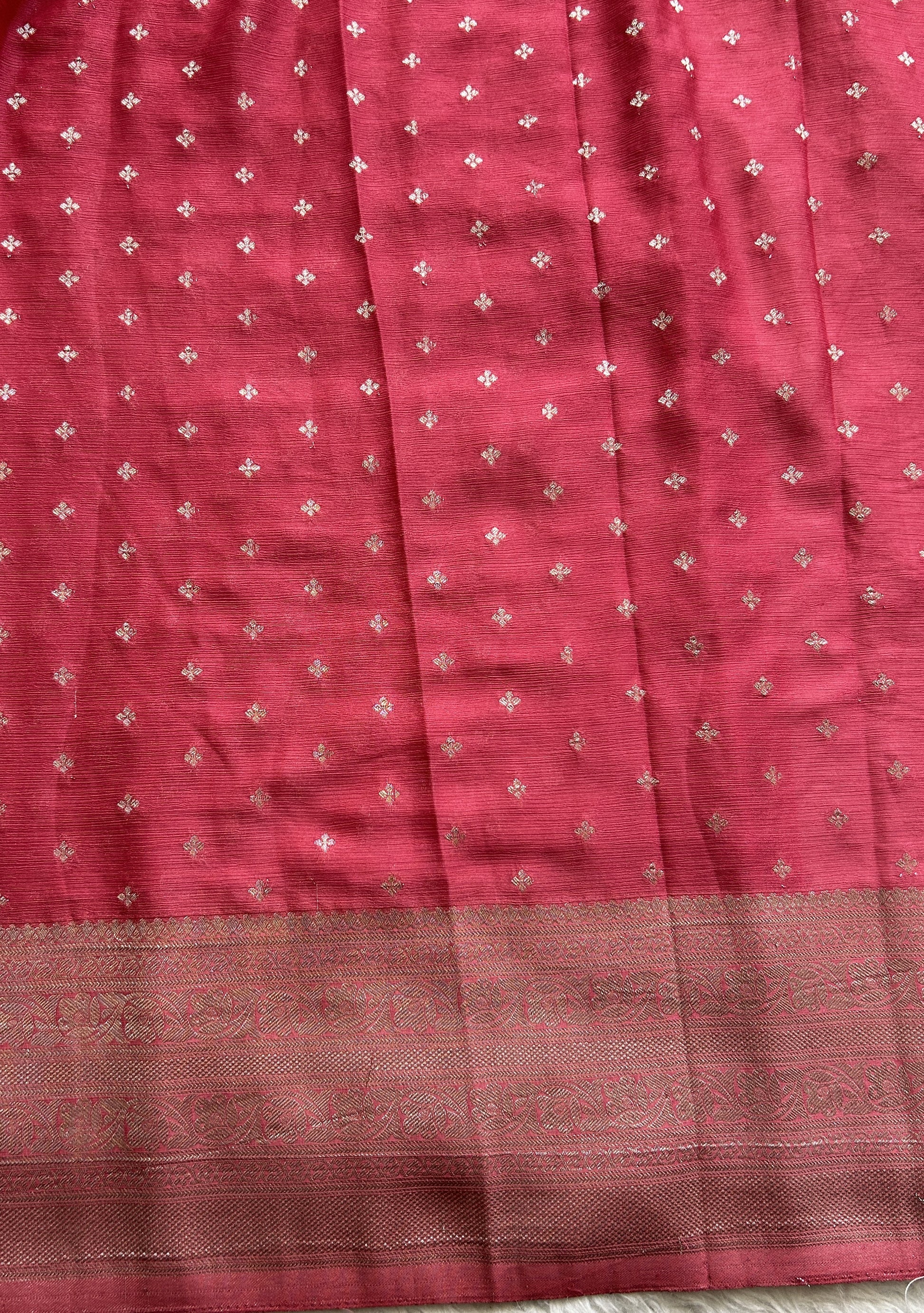 Semi Georgette Saree Pink Colored Complemented with a Zari Border. - Sampradaya Designer Studio