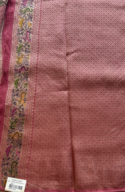 Banarasi Tussar Georgette Saree Onion Pink Colored Paired with a Minakari Border. - Sampradaya Designer Studio