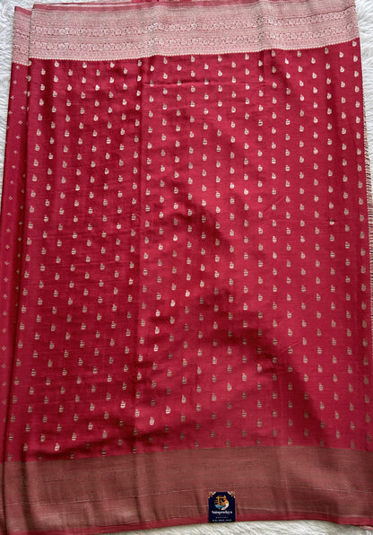 Semi Georgette Saree Pink Colored Complemented with a Zari Border. - Sampradaya Designer Studio