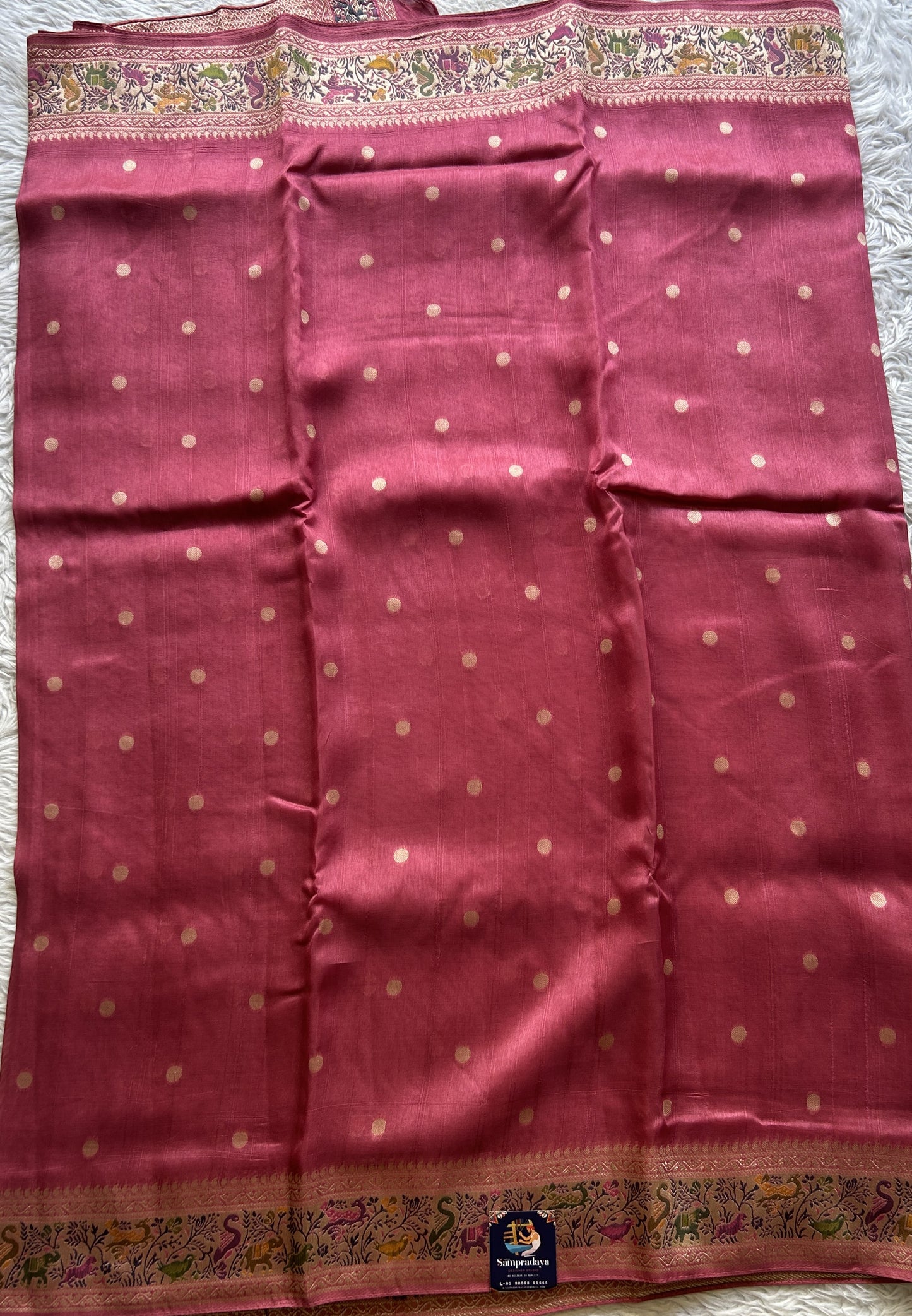 Banarasi Tussar Georgette Saree Onion Pink Colored Paired with a Minakari Border. - Sampradaya Designer Studio