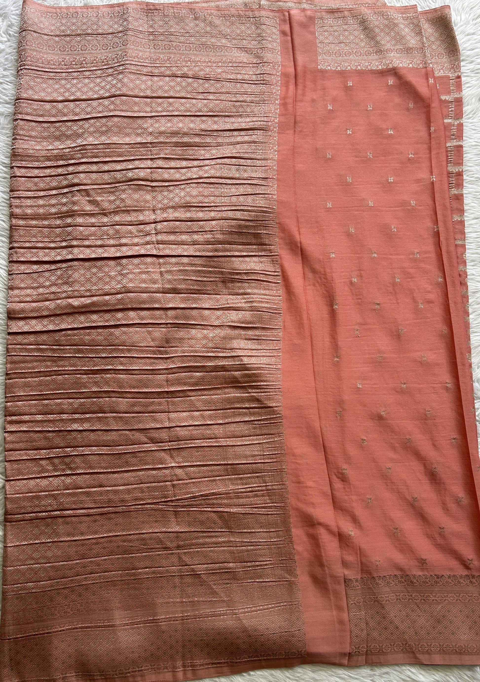 Semi Georgette Saree Baby Pink Colored Complemented with a Zari Border. - Sampradaya Designer Studio