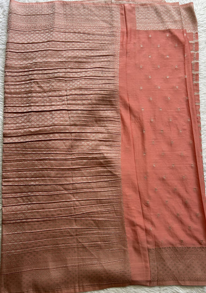 Semi Georgette Saree Baby Pink Colored Complemented with a Zari Border. - Sampradaya Designer Studio