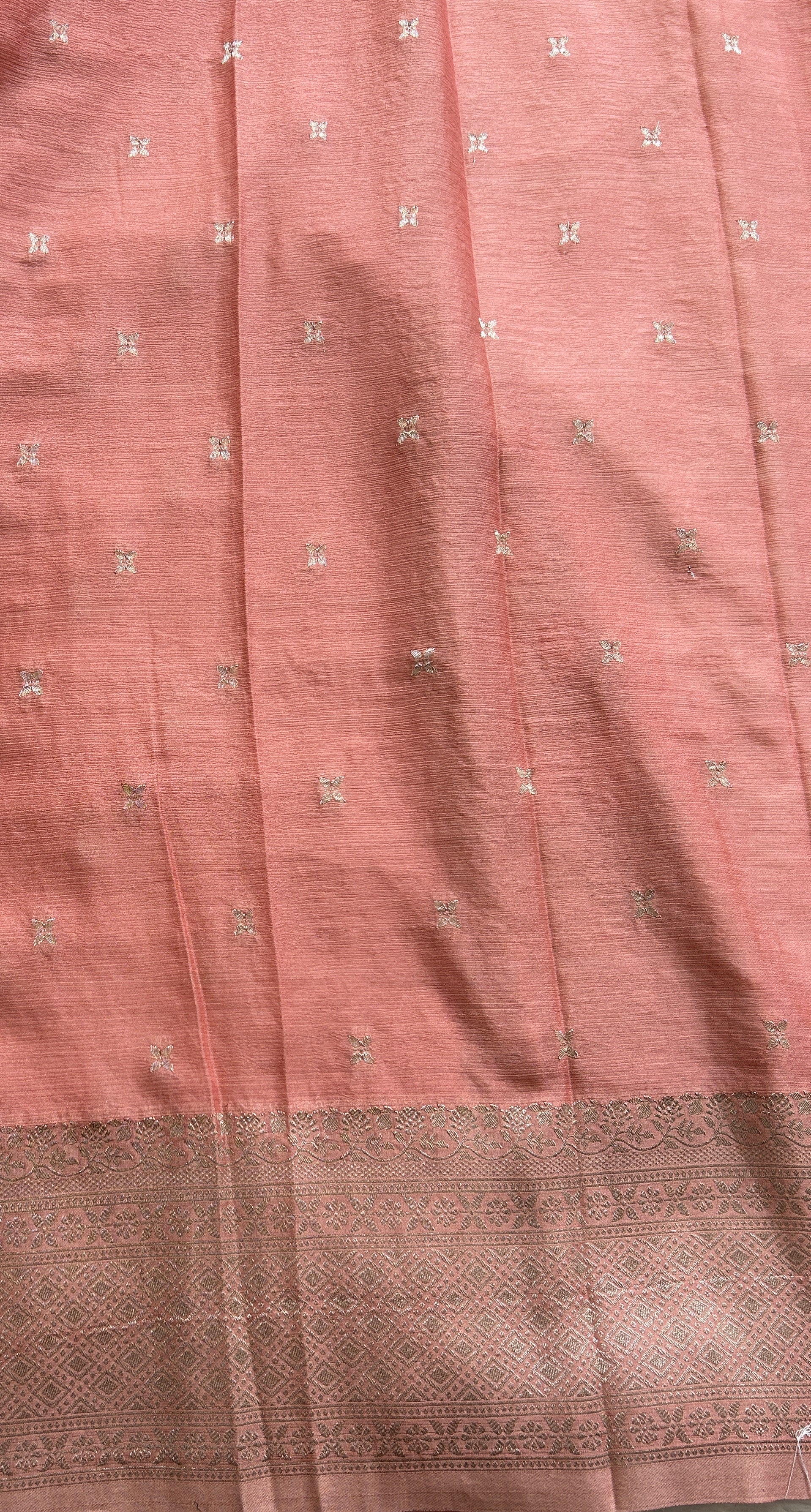 Semi Georgette Saree Baby Pink Colored Complemented with a Zari Border. - Sampradaya Designer Studio