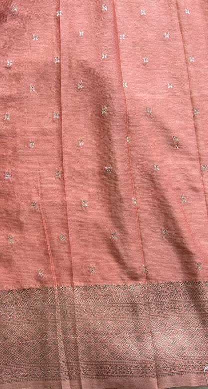 Semi Georgette Saree Baby Pink Colored Complemented with a Zari Border. - Sampradaya Designer Studio