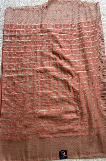 Semi Georgette Saree Baby Pink Colored Complemented with a Zari Border. - Sampradaya Designer Studio