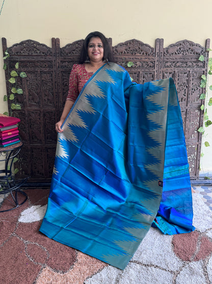 Pure Kanjivaram Silk Saree | Peacock Green With Gold Zari Border | Handloom | Silk Mark Certified
