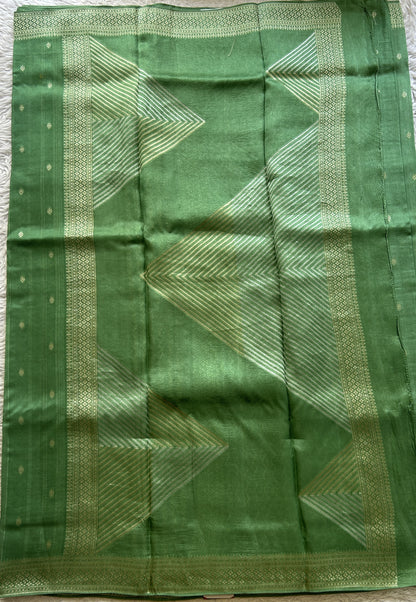 Banarasi Tussar Georgette Saree Sea Green Colored Paired with a Zari Border. - Sampradaya Designer Studio