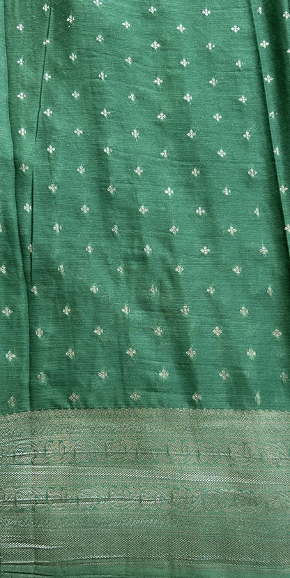 Semi Georgette Saree Green Colored Complemented with a Zari Border. - Sampradaya Designer Studio