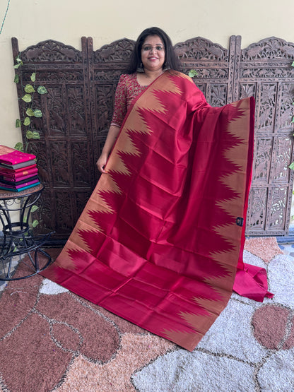 Pure Kanjivaram Silk Saree | Maroon With Gold Zari Border | Handloom | Silk Mark Certified