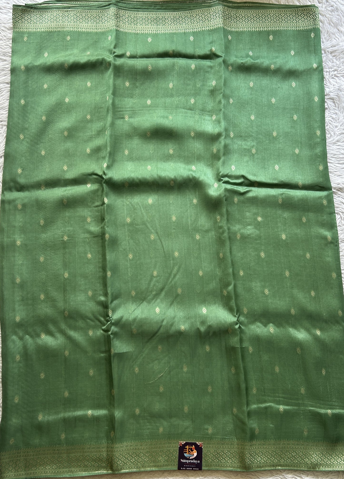 Banarasi Tussar Georgette Saree Sea Green Colored Paired with a Zari Border. - Sampradaya Designer Studio