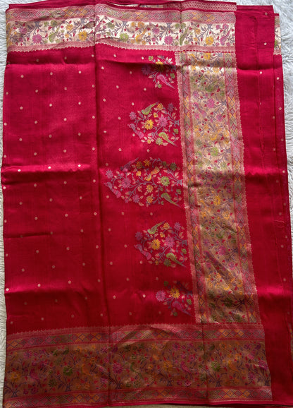 Banarasi Tussar Georgette Saree Dark Pink Colored Paired with a Minakari Border. - Sampradaya Designer Studio