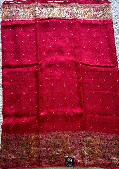 Banarasi Tussar Georgette Saree Dark Pink Colored Paired with a Minakari Border. - Sampradaya Designer Studio
