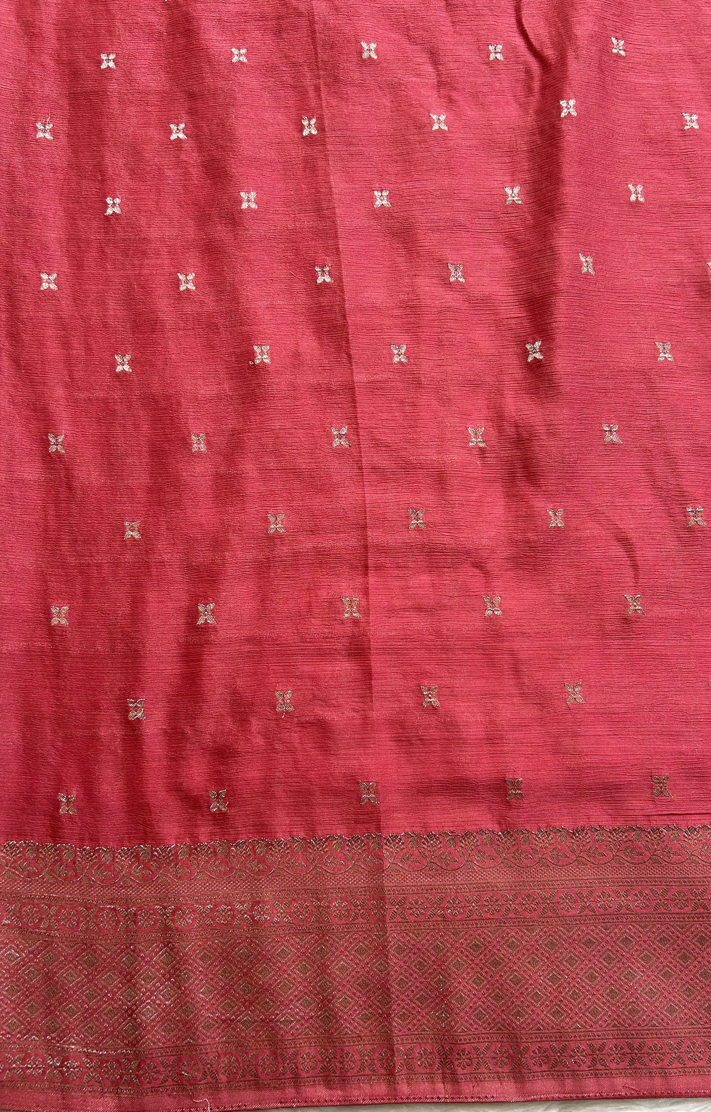 Semi Georgette Saree Hot Pink Colored Complemented with a Zari Border. - Sampradaya Designer Studio
