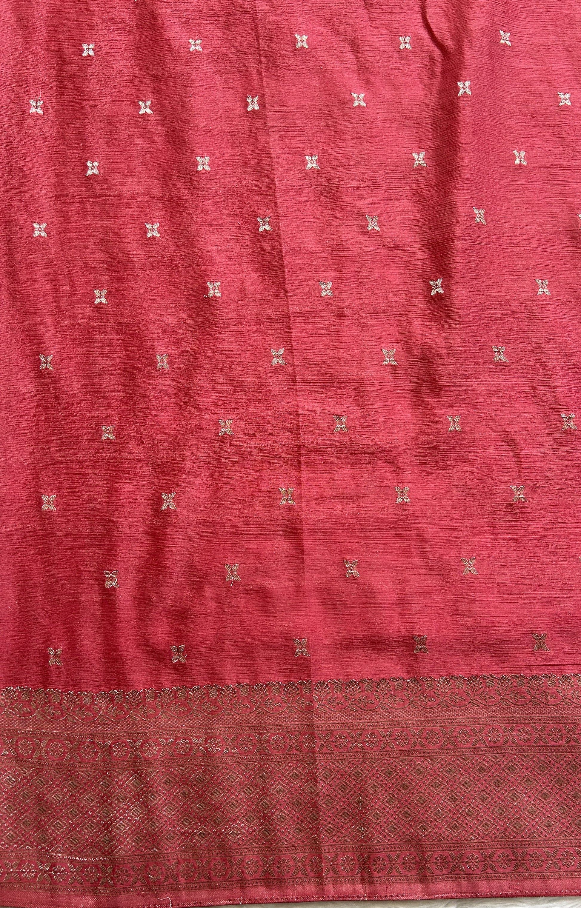Semi Georgette Saree Hot Pink Colored Complemented with a Zari Border. - Sampradaya Designer Studio