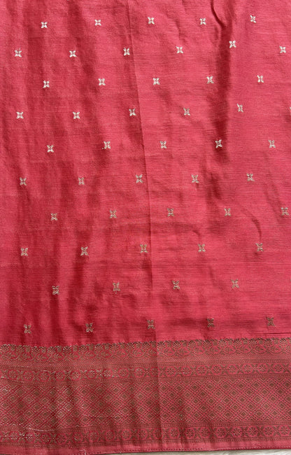 Semi Georgette Saree Hot Pink Colored Complemented with a Zari Border. - Sampradaya Designer Studio