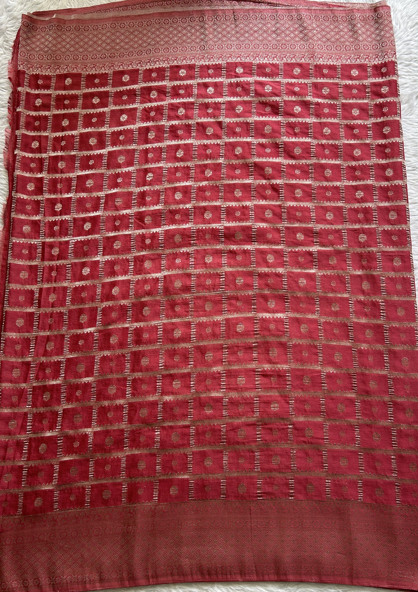 Semi Georgette Saree Hot Pink Colored Complemented with a Zari Border. - Sampradaya Designer Studio