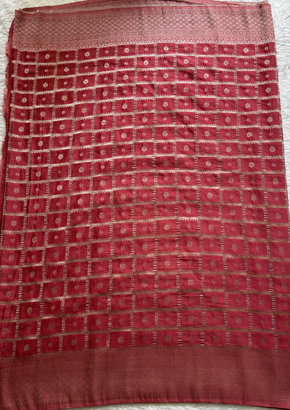 Semi Georgette Saree Hot Pink Colored Complemented with a Zari Border. - Sampradaya Designer Studio