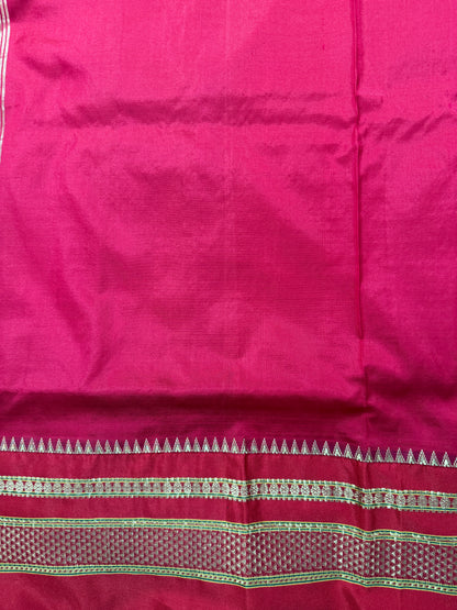 Narayanpet Silk Saree Blue Colored Complemented with a Red Zari Border.