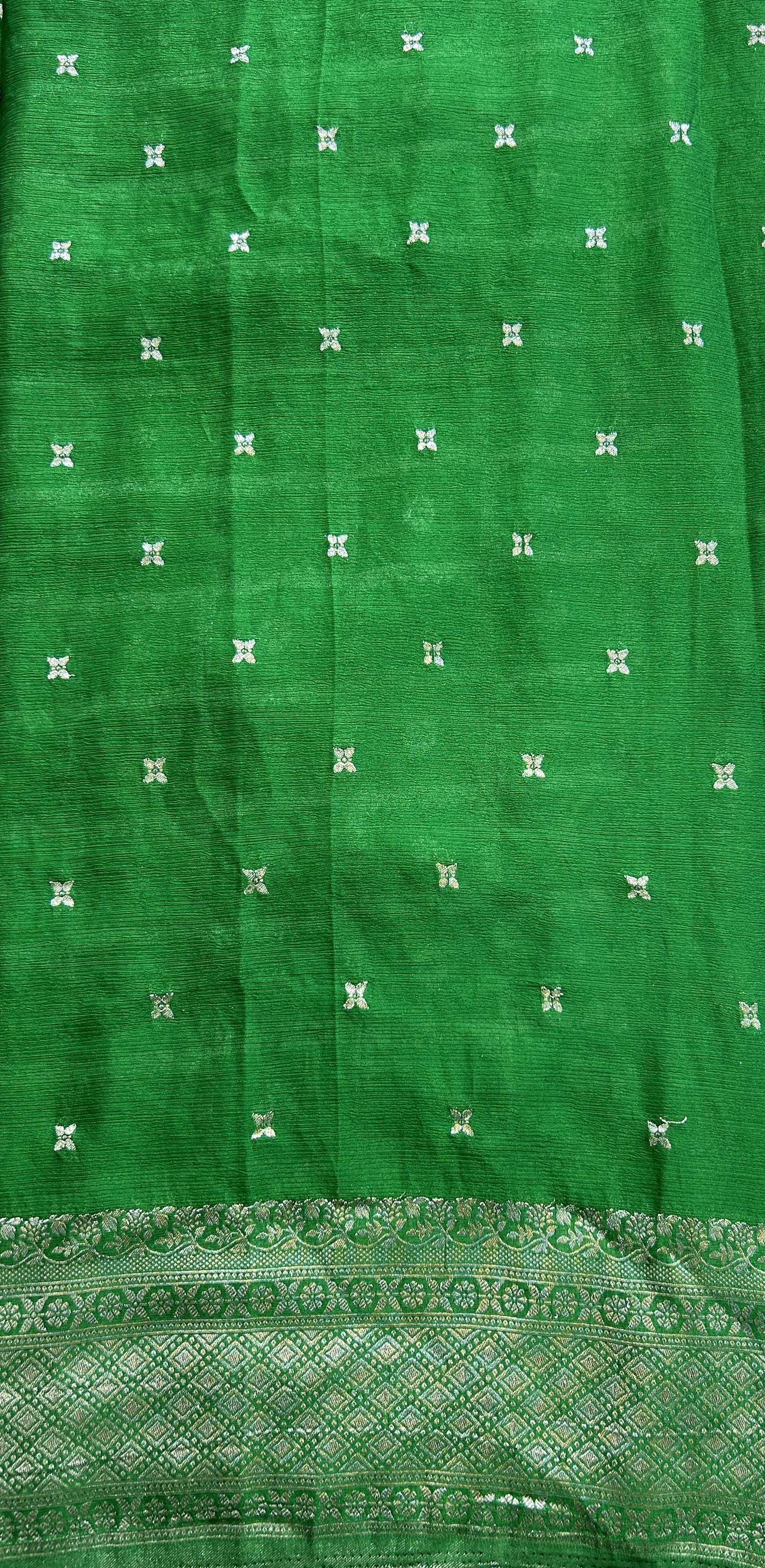 Semi Georgette Saree Green Colored Complemented with a Zari Border. - Sampradaya Designer Studio