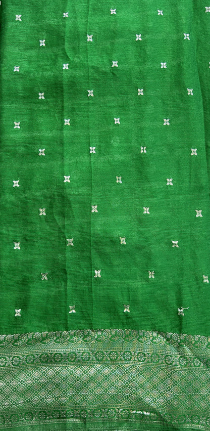 Semi Georgette Saree Green Colored Complemented with a Zari Border. - Sampradaya Designer Studio