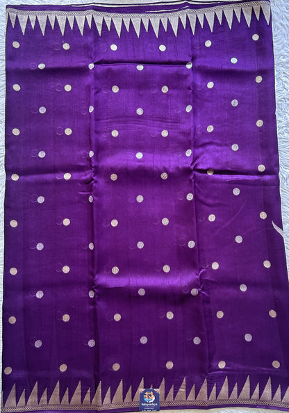 Banarasi Tussar Georgette Saree Dark Violet Colored Paired with a Temple Border. - Sampradaya Designer Studio
